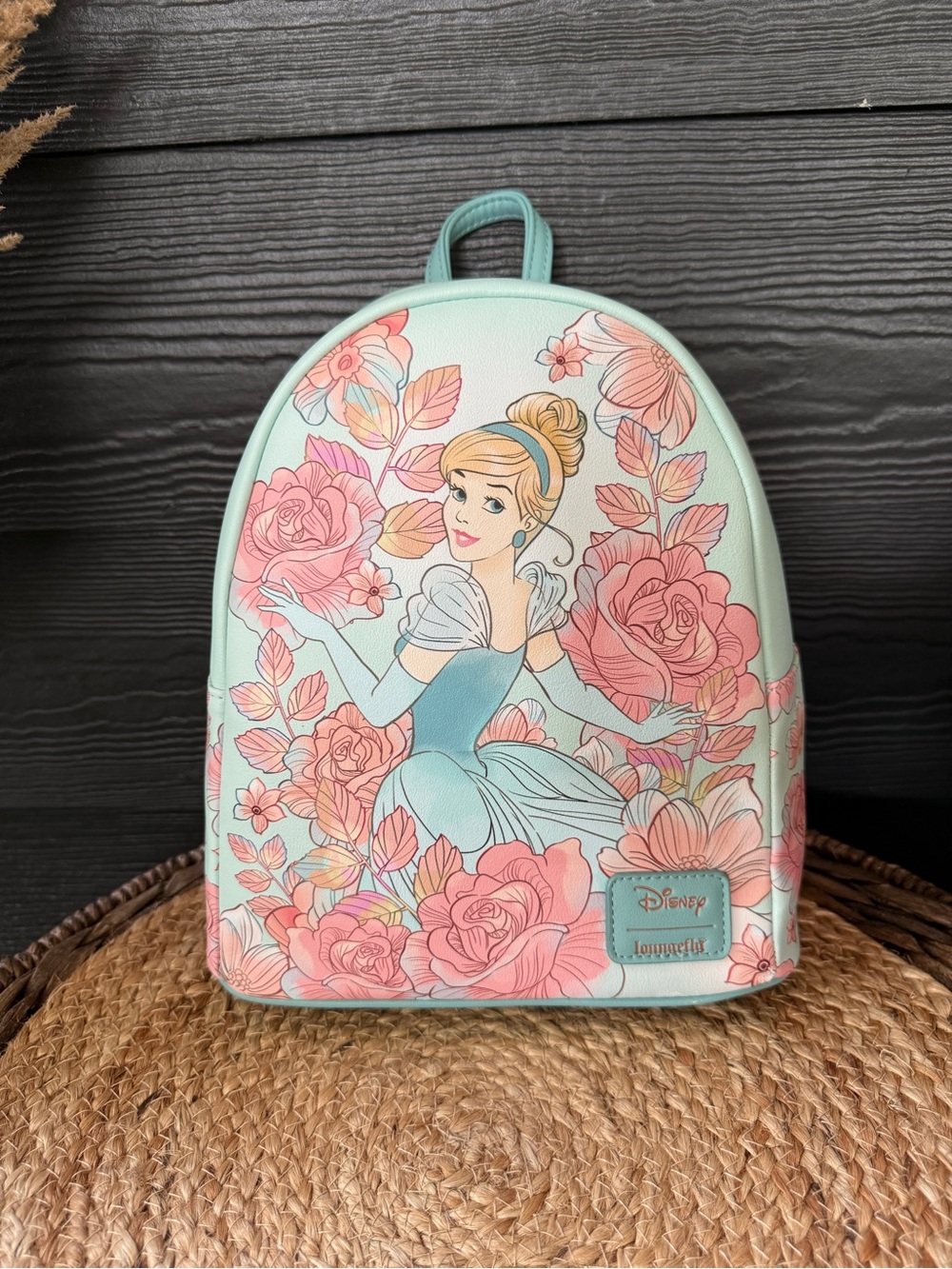 Loungefly Cinderella Floral Mini Backpack - Aqua Blue with Pink Disney Parks